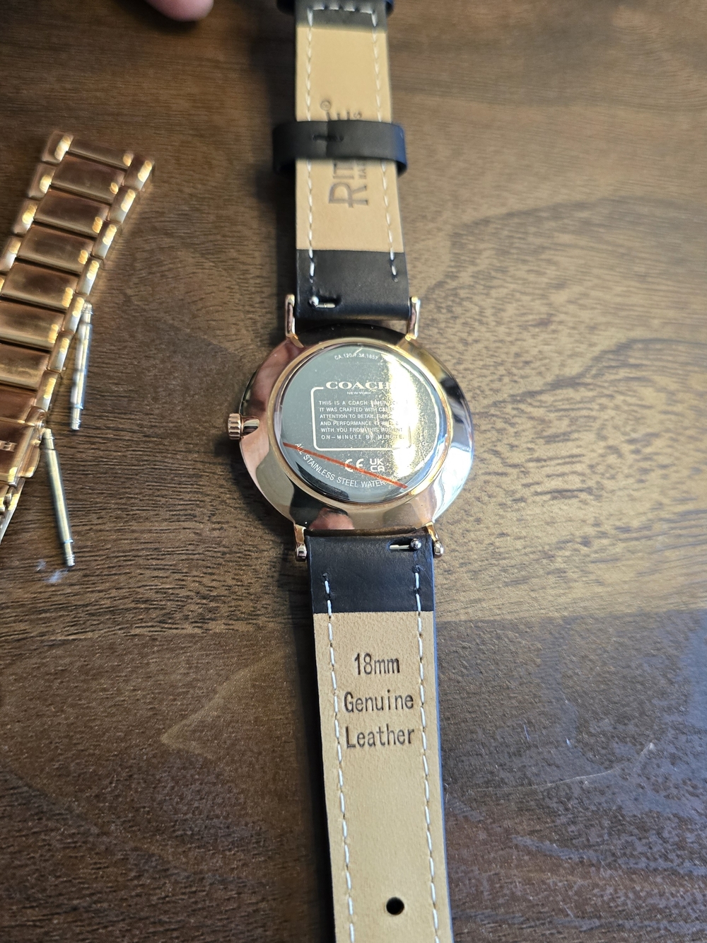 COACH Womens Classic Rose Gold Case Watch with Black Leather Strap - Picture 15 of 16